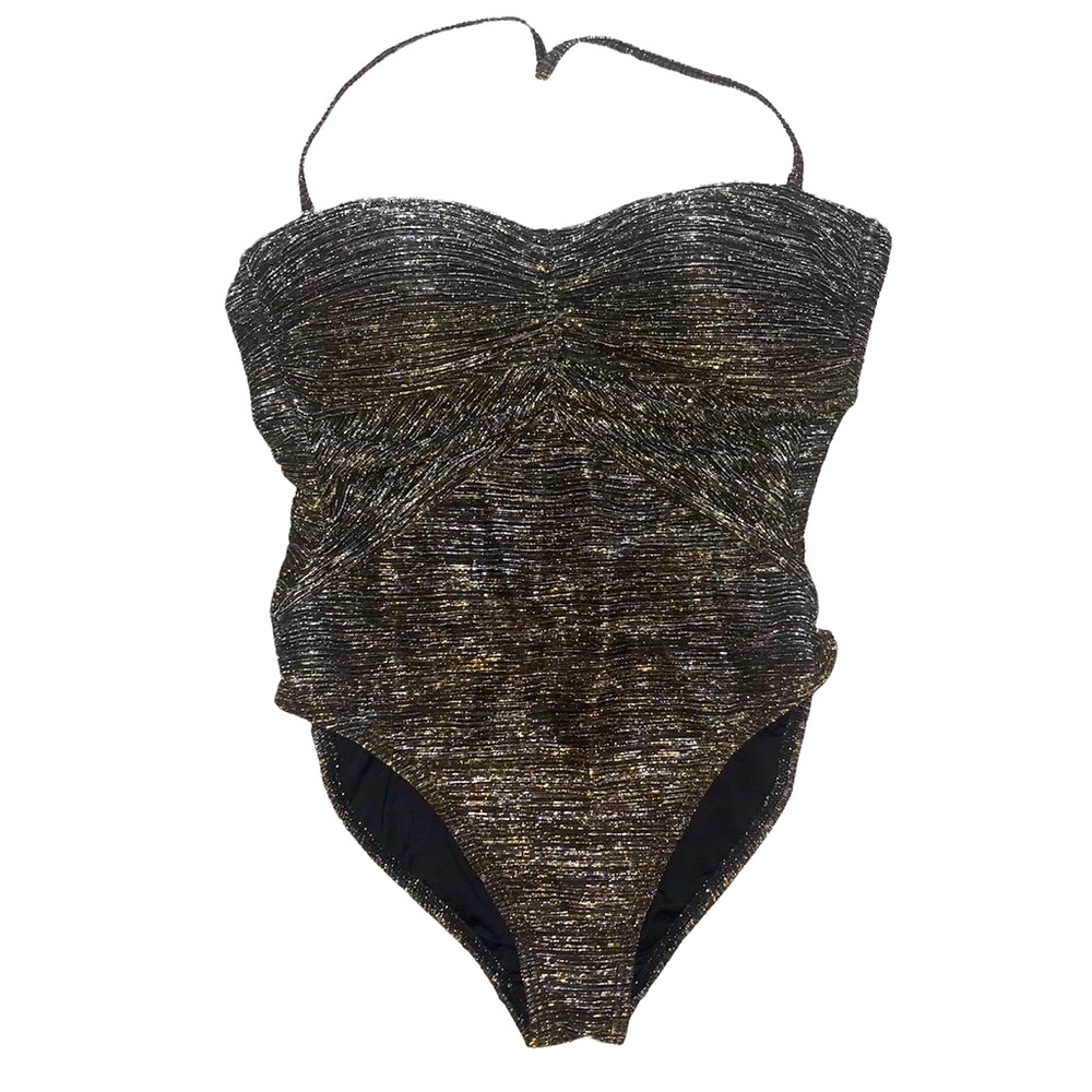 La Blanca 6 halter or strapless bandeau silver, gold, black one piece swimsuit
